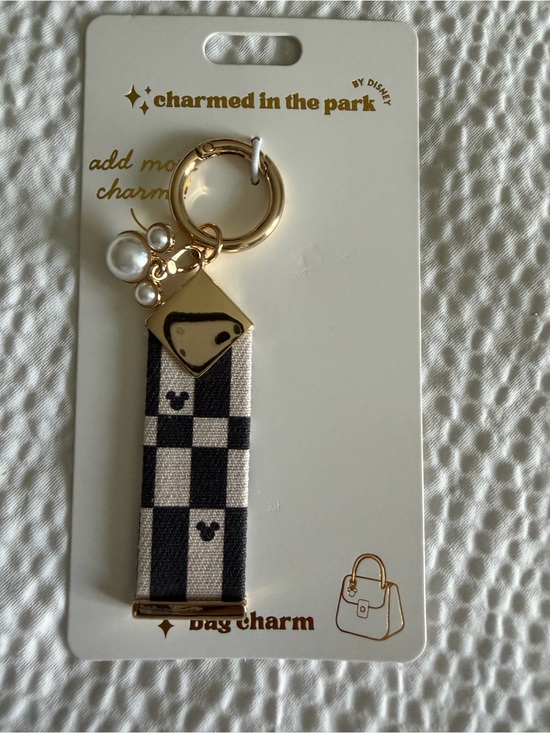 Disney Accessories - Disney charmed in the park Black & Cream Checkered Strap Bag Charm with Pearls